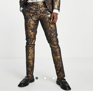 Twisted Tailor Armanto skinny suit Pants Black with Gold Foil Print Men 36R